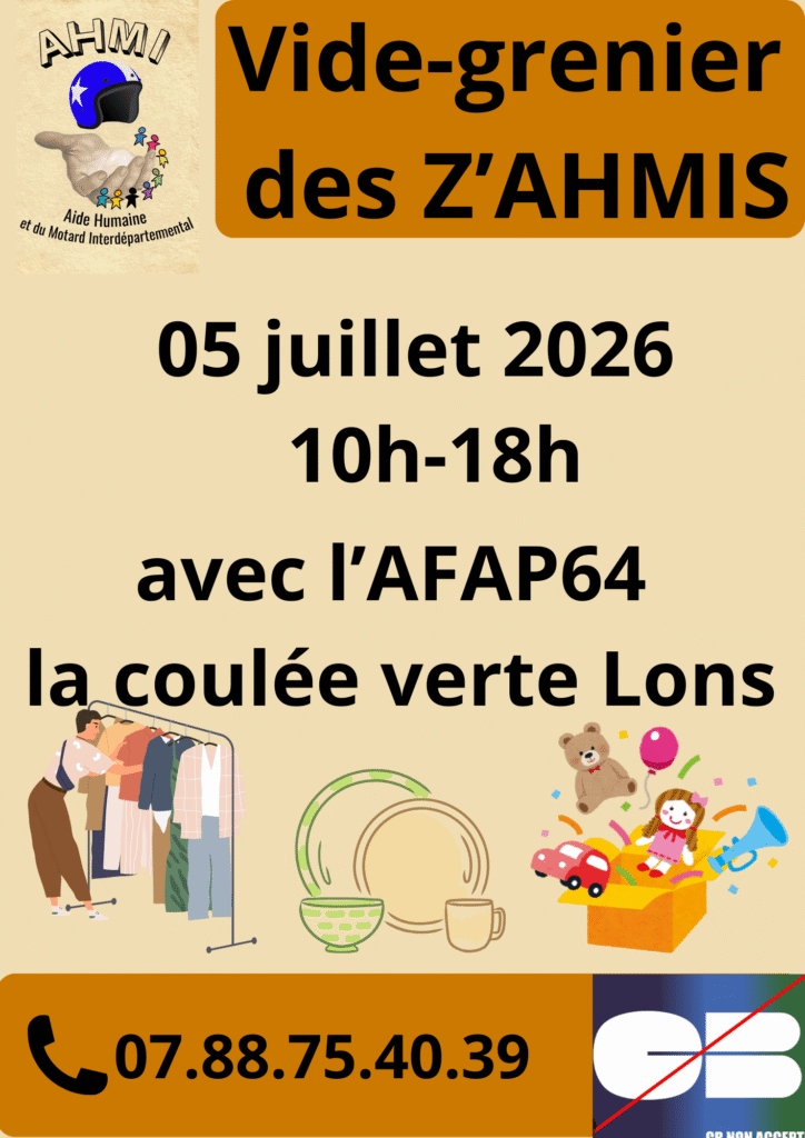 vide-grenier coulée verte 64140 Lons 5 juillet 2026 avec AFAP64 et AHMI